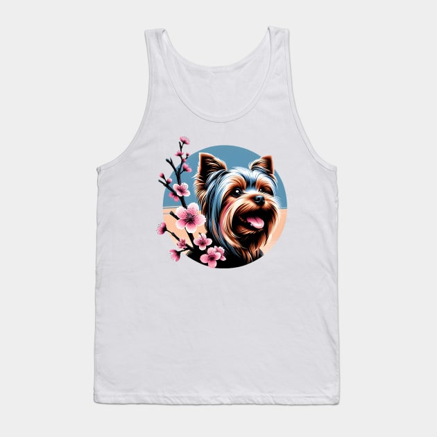 Yorkshire Terrier Enjoys Spring Amid Cherry Blossoms Tank Top by ArtRUs